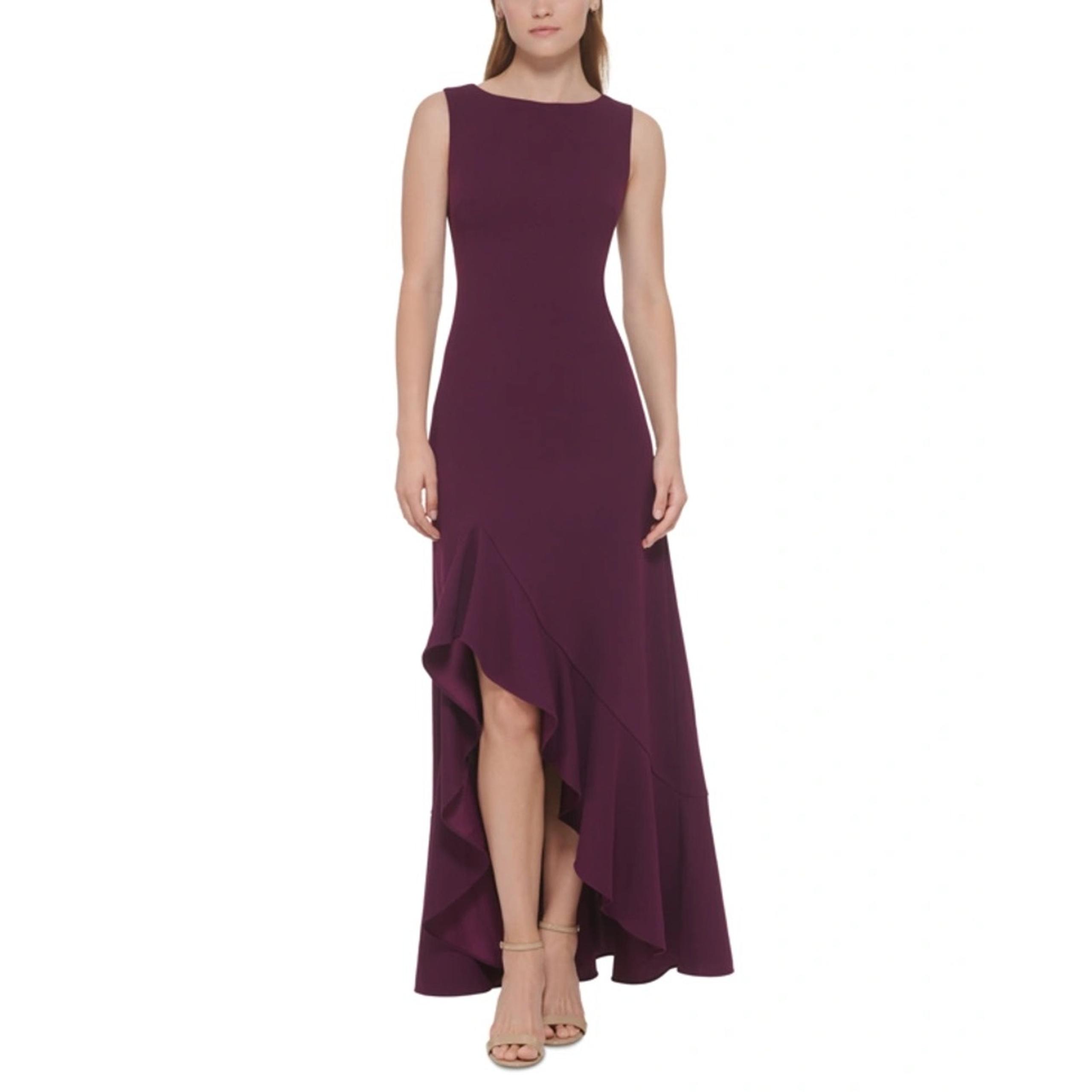 Vince Camuto Hi-Lo Gown Women's 2 Purple Plum Sleeveless  Ruffled Tulip-Hem NWOT