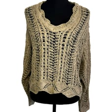 White Crow | Small Taupe Raina Open Weave Sweater Pullover Crochet Oversized