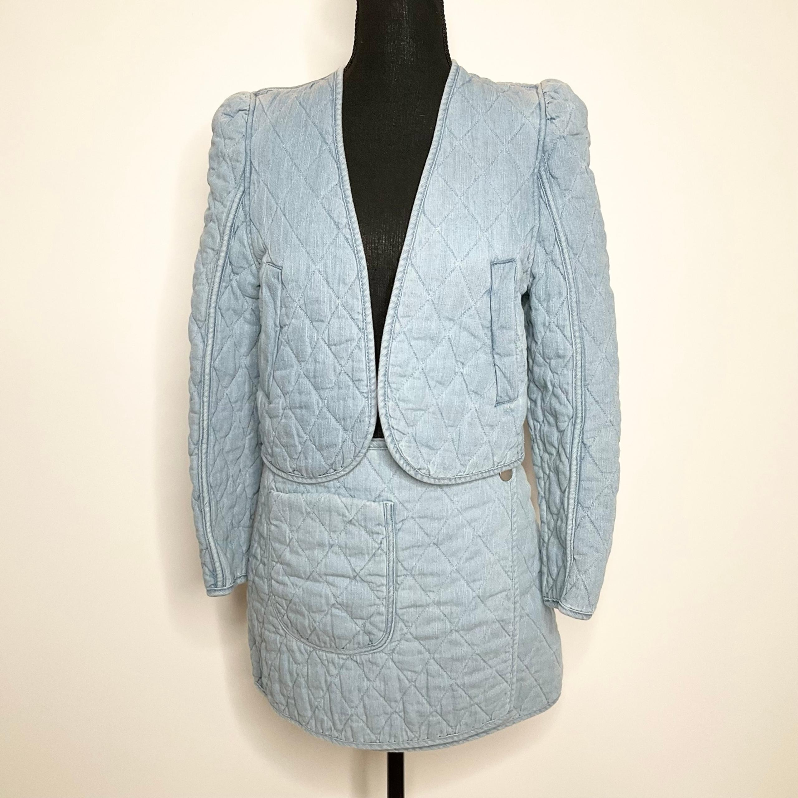 Blank NYC Womens Cord Set Crop Denim Style Jacket Skirt SZ S Y2K Coquette