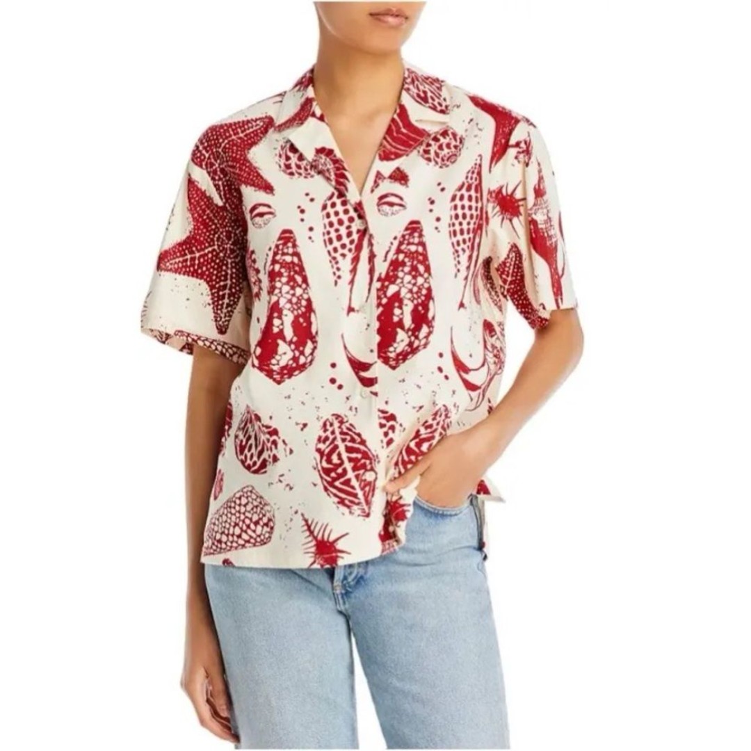 REBECCA TAYLOR NWT (275) Short Sleeve Cabana Shirt *Sea Shore Print XS