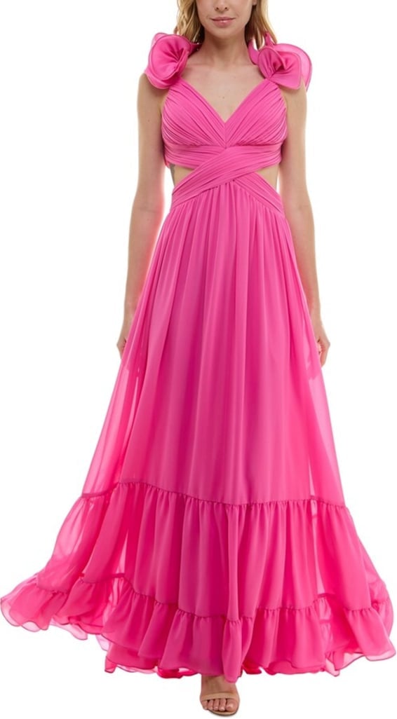 B Darlin Juniors' Ruffled Lace-Up-Back Gown