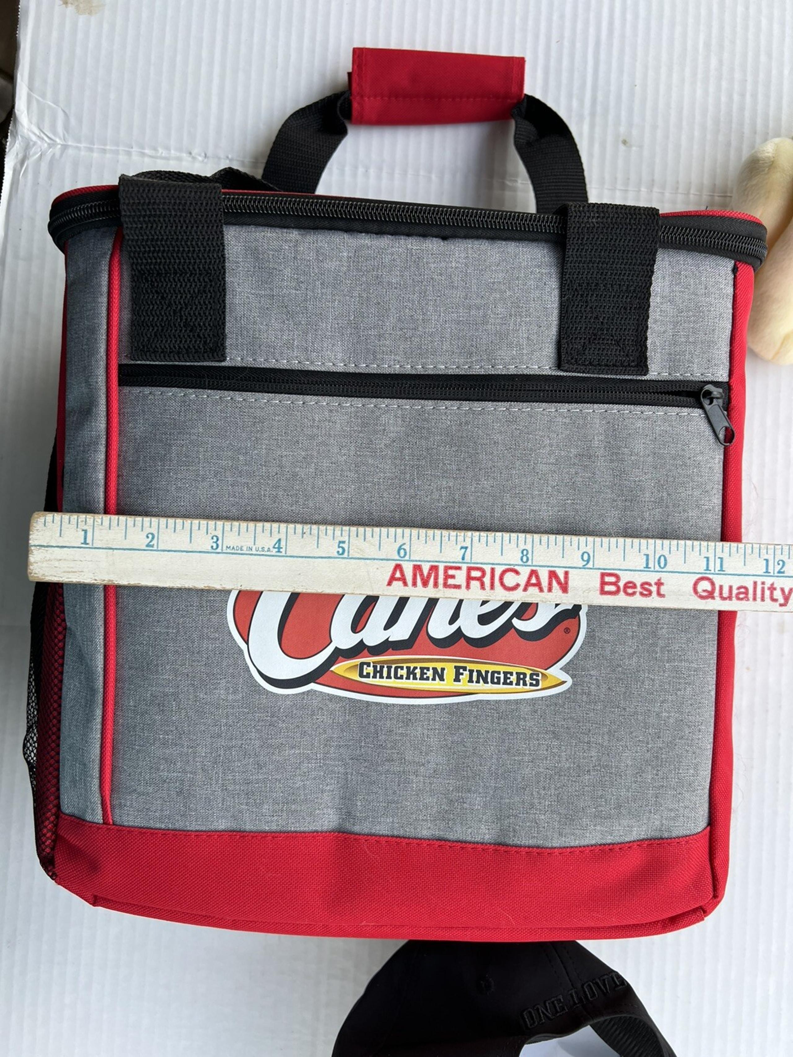 Raising Cane's Chicken Fingers Cooler Bag, Plush Dog, Baseball Cap, Keychain+