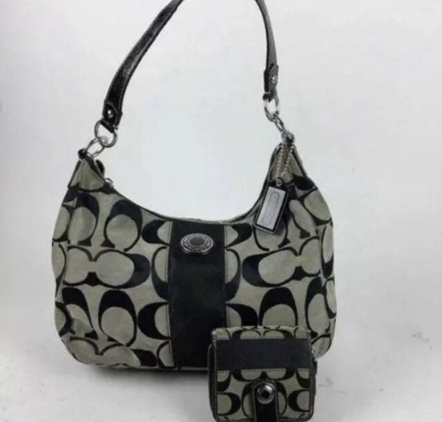 Coach Gray/Black Saddle Satchel w/wallet