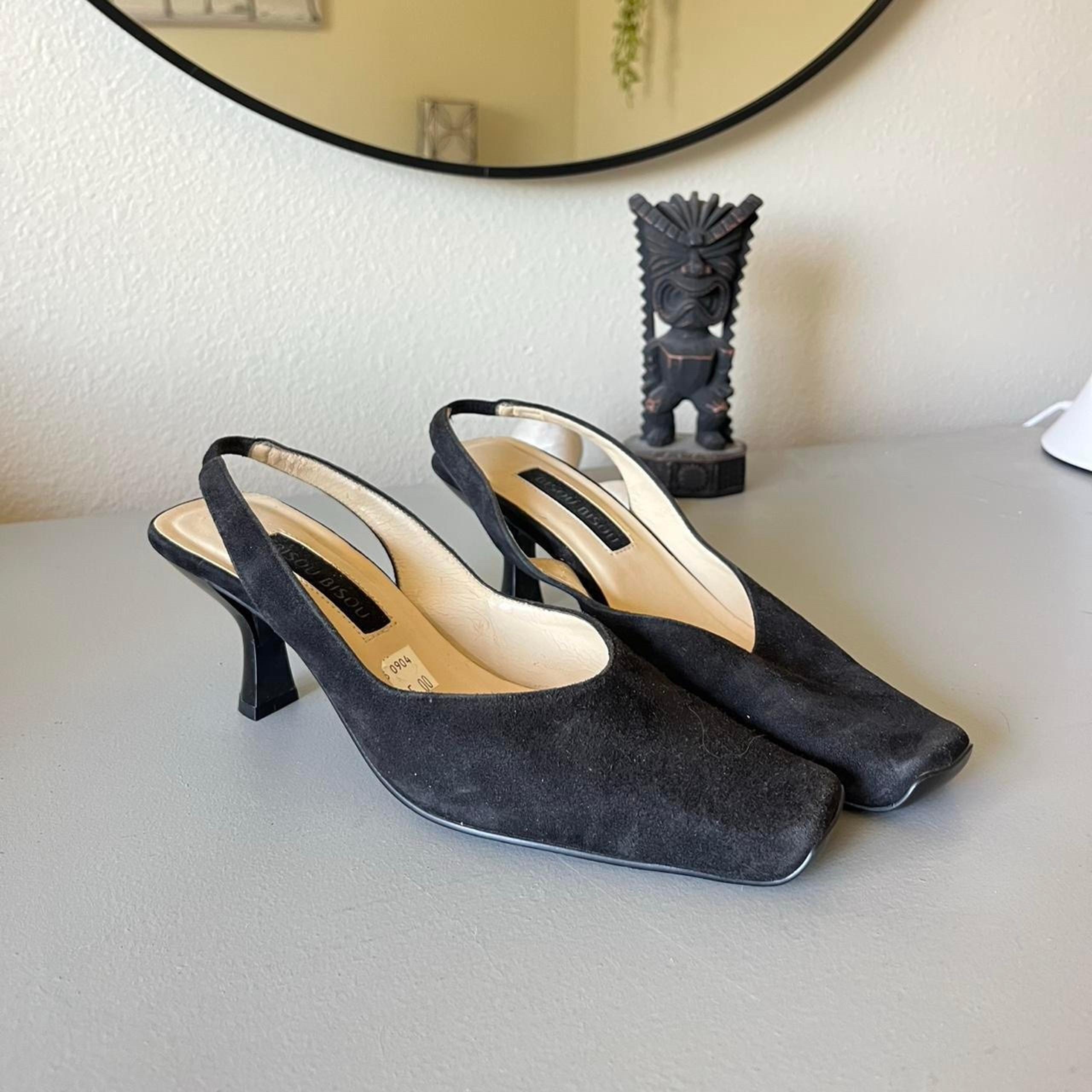 Black Suede Square Toe Kitten Heels