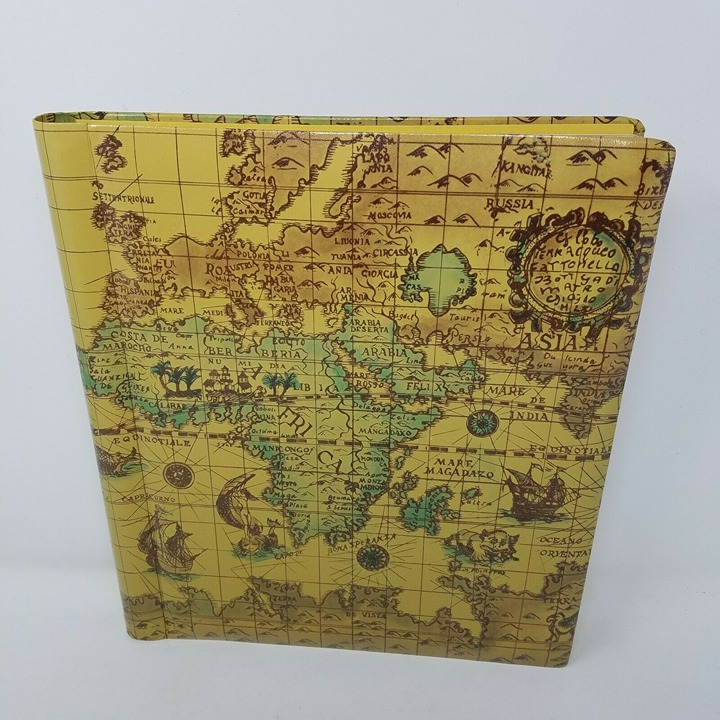 Vintage 1960’s Annabel Antique World Map Magic Magnetic Photo Album Japan Tan