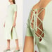 415 NWT Maje Ruche Tie Back Midi Dress 40 Vert L Ribbed Knit Stretch