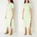 415 NWT Maje Ruche Tie Back Midi Dress 40 Vert L Ribbed Knit Stretch