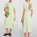 415 NWT Maje Ruche Tie Back Midi Dress 40 Vert L Ribbed Knit Stretch