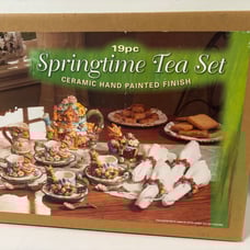 Vintage 1999 Mercuries Springtime Tea Set Ceramic Bunny Tea Party NIB RARE