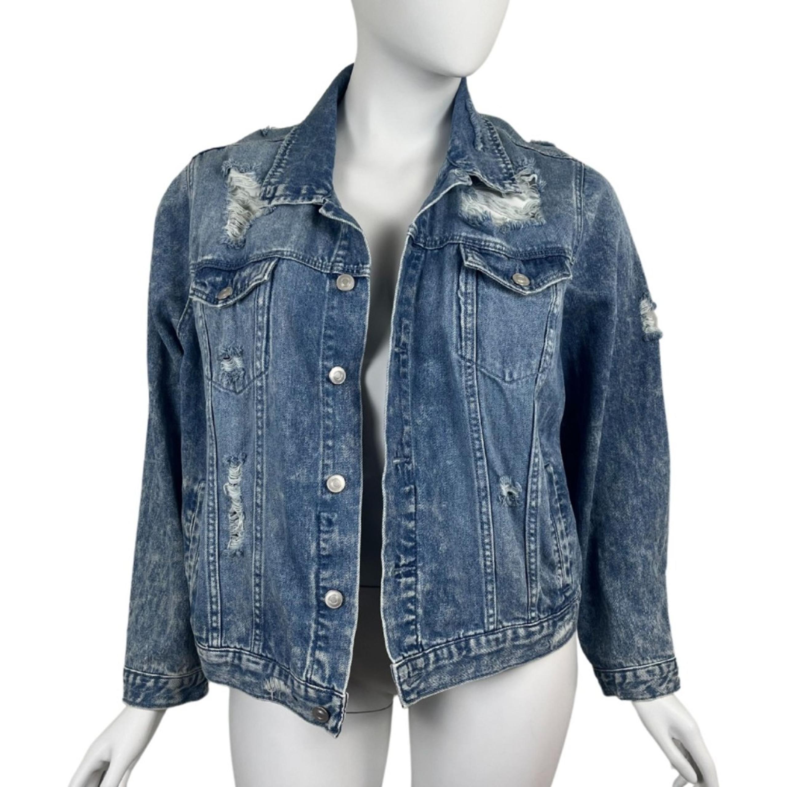 Rue21 Womens Size 3X Denim Cotton Distressed Jean Jacket Casual Pockets Y2K Boho
