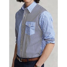 Polo Ralph Lauren Poplin Stripe Check Colorblock Button Down Slim Fit Shirt Sz:S
