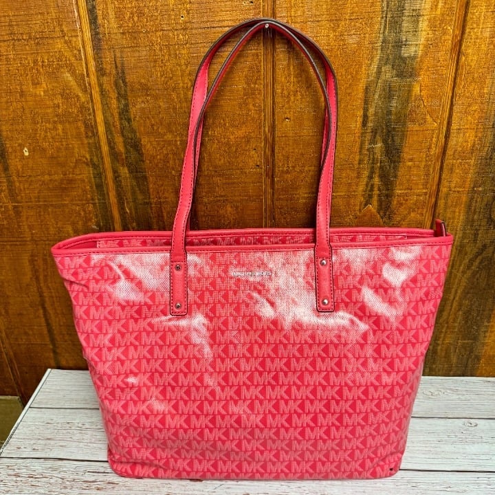 MICHAEL KORS Logo Carter Large Top Zip Tote Bag - Geranium