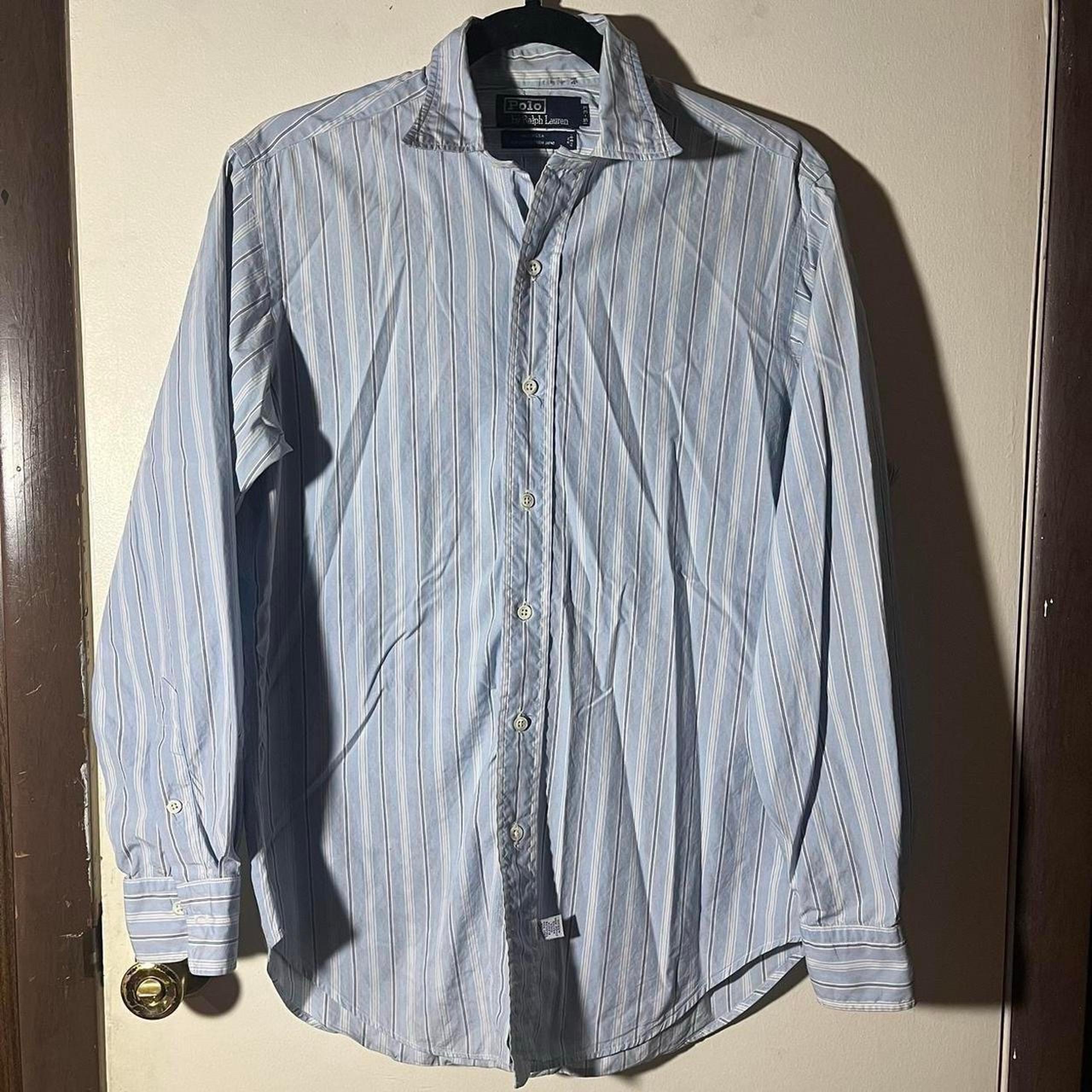 Polo Ralph Lauren Shirt Mens Size Med 15-33 Blue Stripe Long Sleeve Button Down