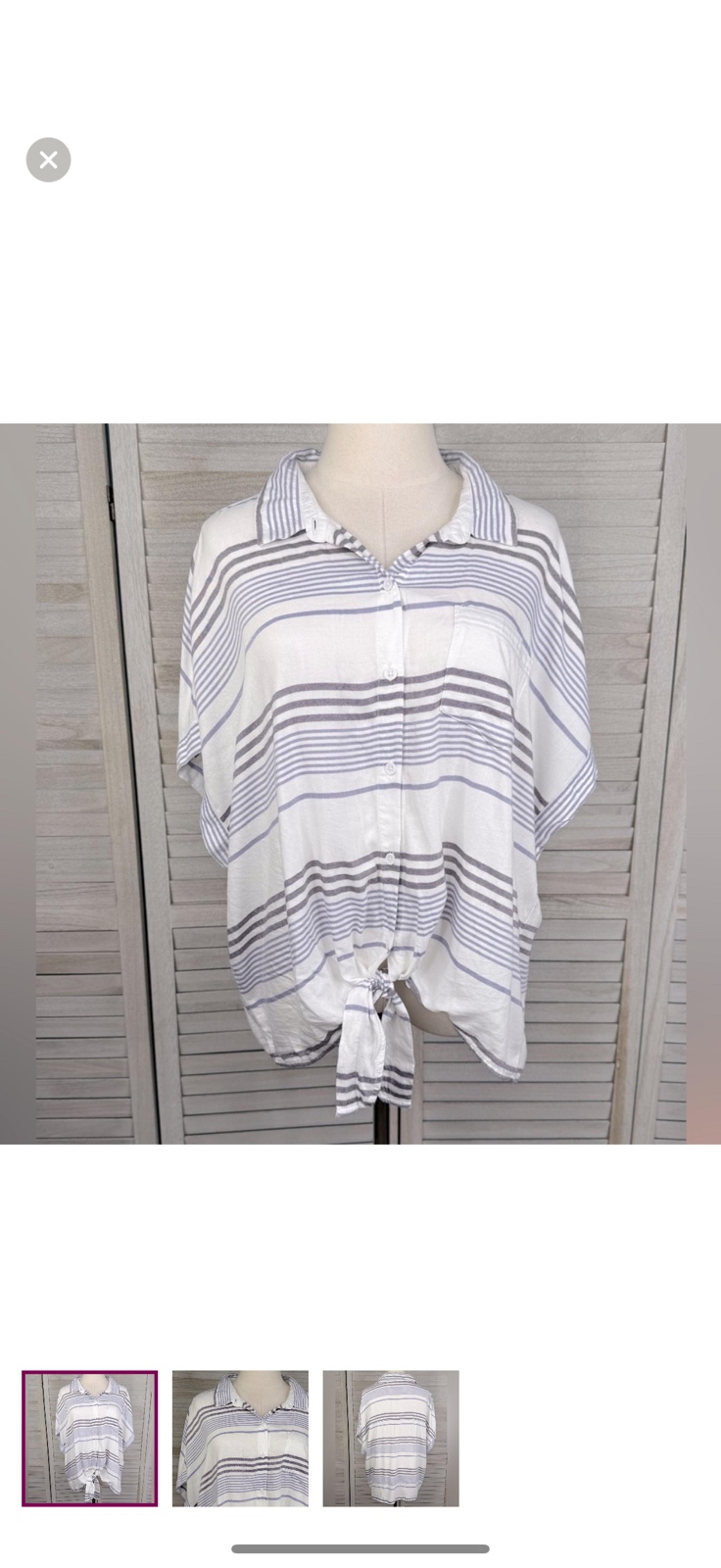 BEACH LUNCH LOUNGE Striped Tie Front Short Sleeve Button Down Shirt-XL