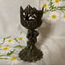 Antique cast bronze gothic art nouveau cherub lamb wide candle holder stick