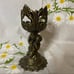 Antique cast bronze gothic art nouveau cherub lamb wide candle holder stick