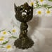 Antique cast bronze gothic art nouveau cherub lamb wide candle holder stick