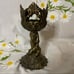 Antique cast bronze gothic art nouveau cherub lamb wide candle holder stick