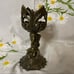 Antique cast bronze gothic art nouveau cherub lamb wide candle holder stick