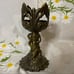 Antique cast bronze gothic art nouveau cherub lamb wide candle holder stick