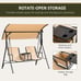 Deluxe 2-Person Front Porch Swing Chair with Cup Holder in Beige