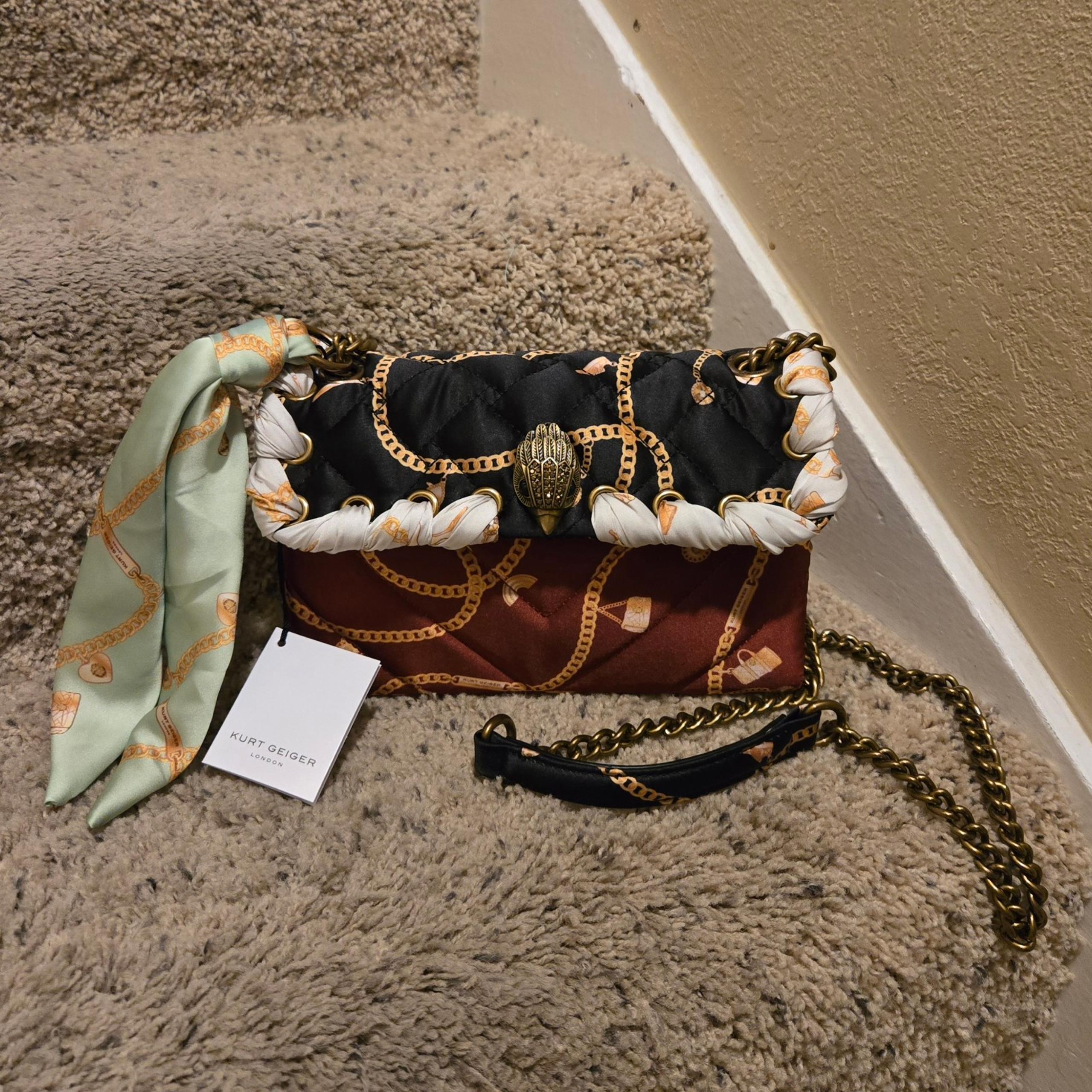 NWT Kurt Geiger Medium Kensington Red Black Green Scarf Chain Strap Should Bag