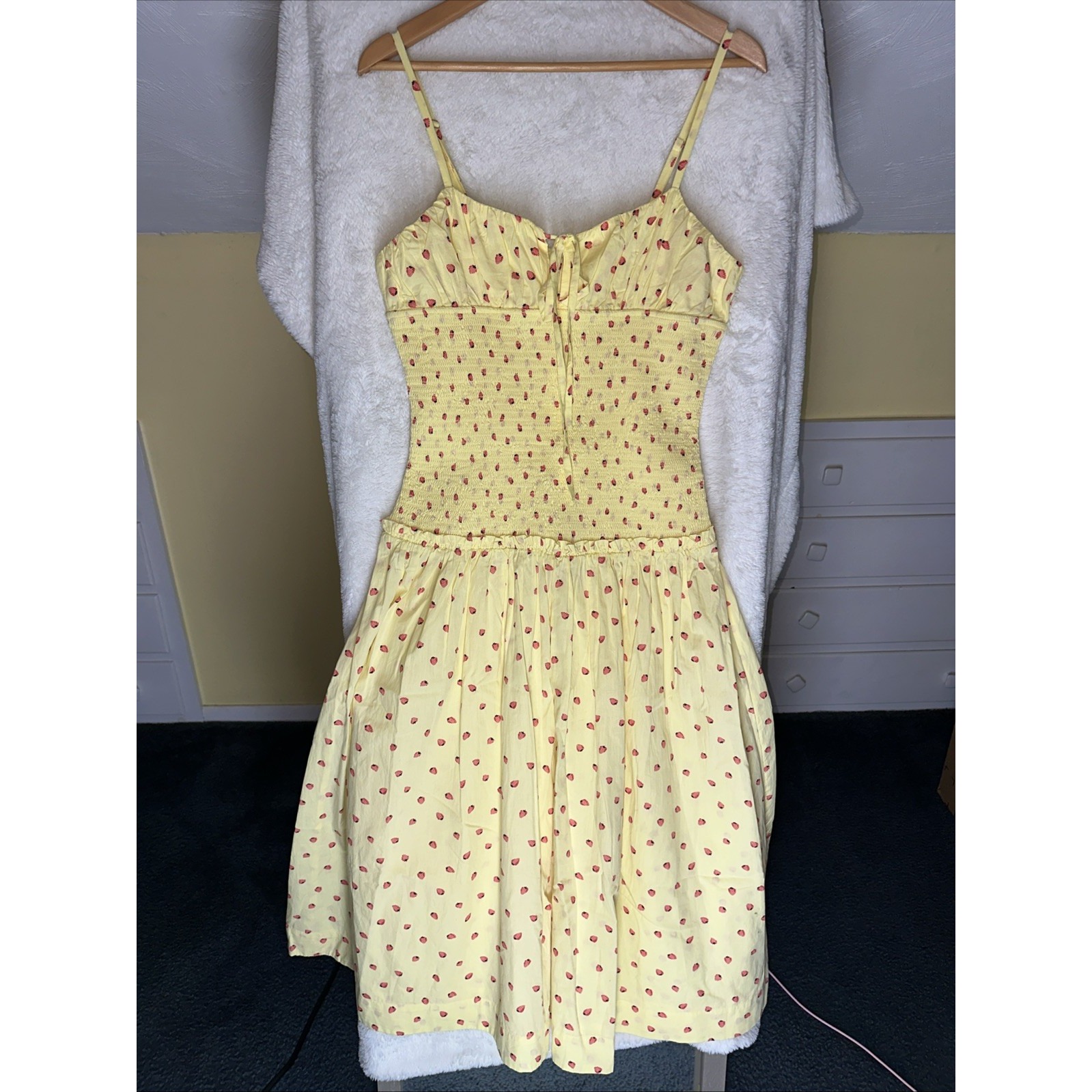 NEW Free People Maxi Dress Novelty Print Strawberry Drop Smocked Prarie Cottage
