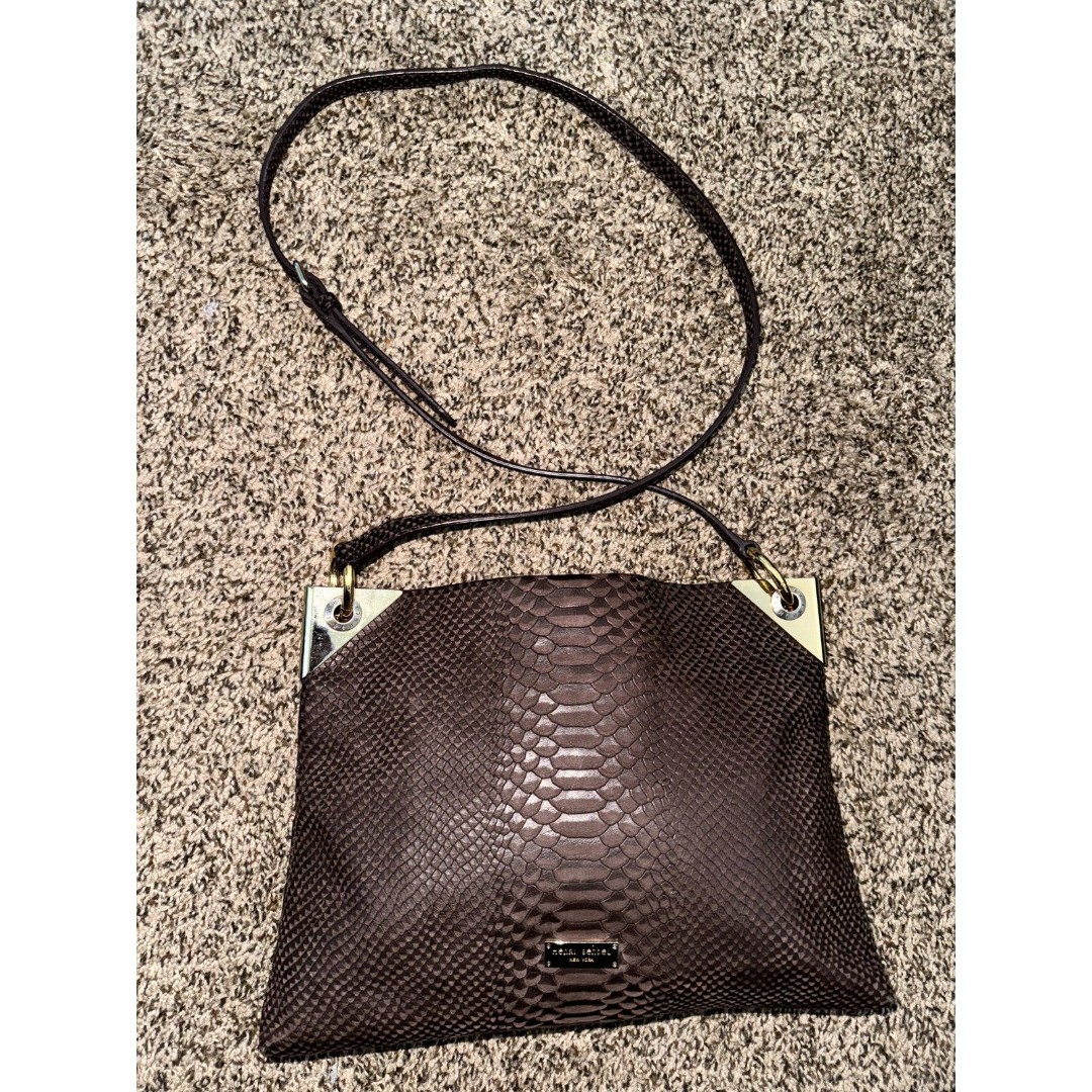 Henri Bendel Fly with Me Brown Snake Skin Leather Shoulder Bag Purse w/Dust Bag