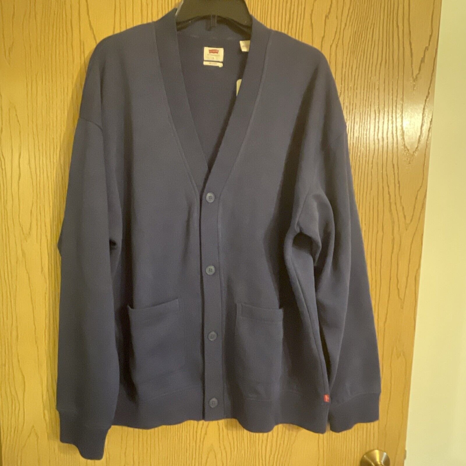 Men's Levi's Grandpa Sweater Button Up Fleece Pockets Navy Size Large Cardigan
