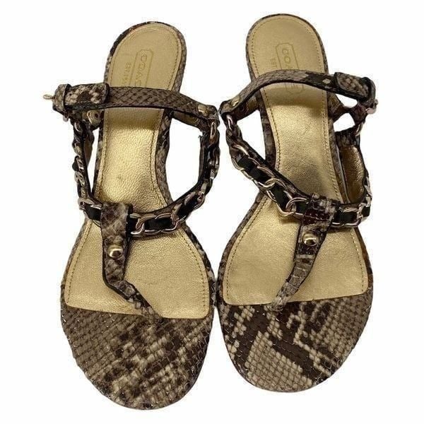 Coach Liberty Snakeskin Print Gold Strap Sandals