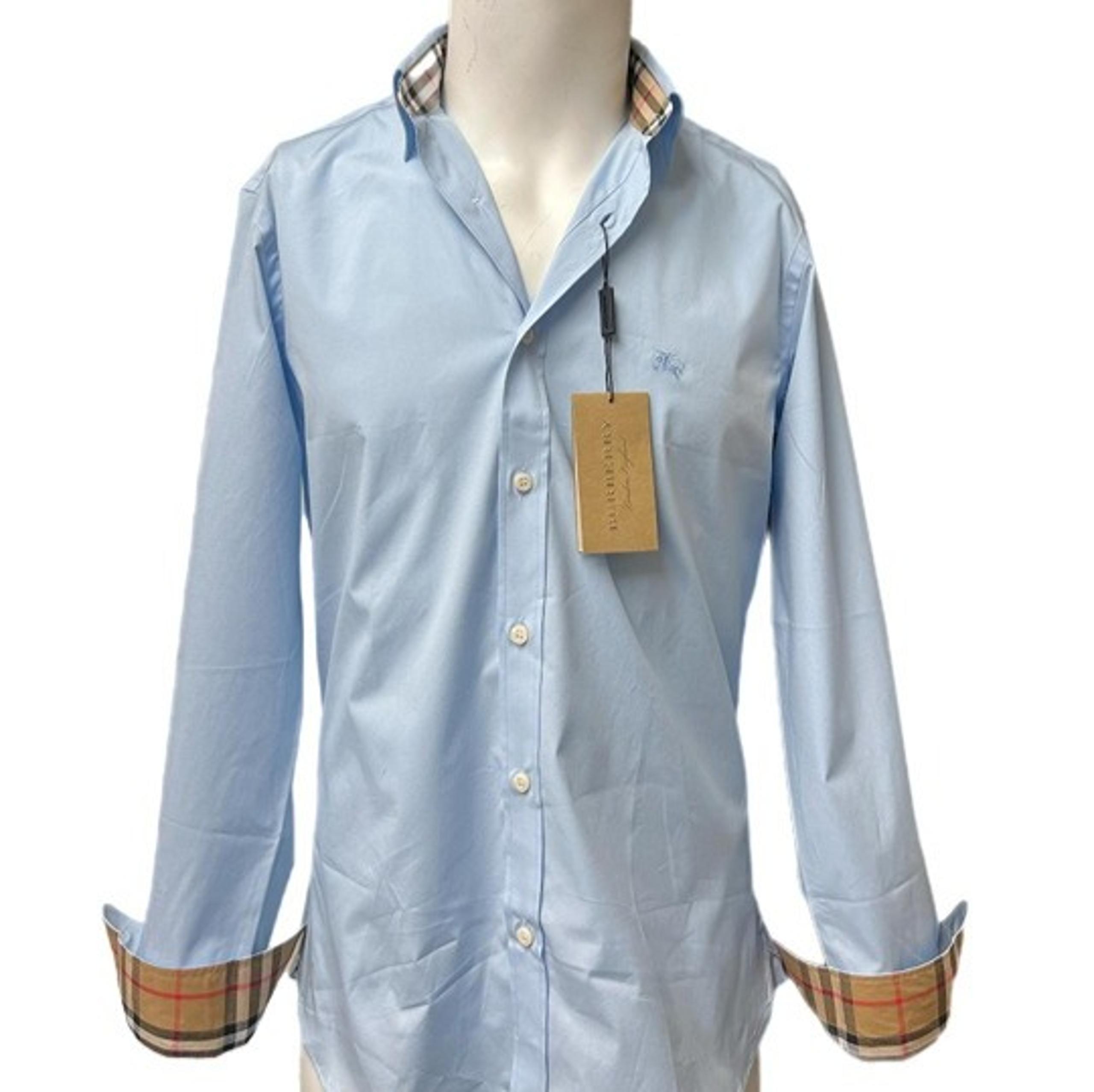 Burberry men's henry blue check trim fit slim fit button down dress shirt medium
