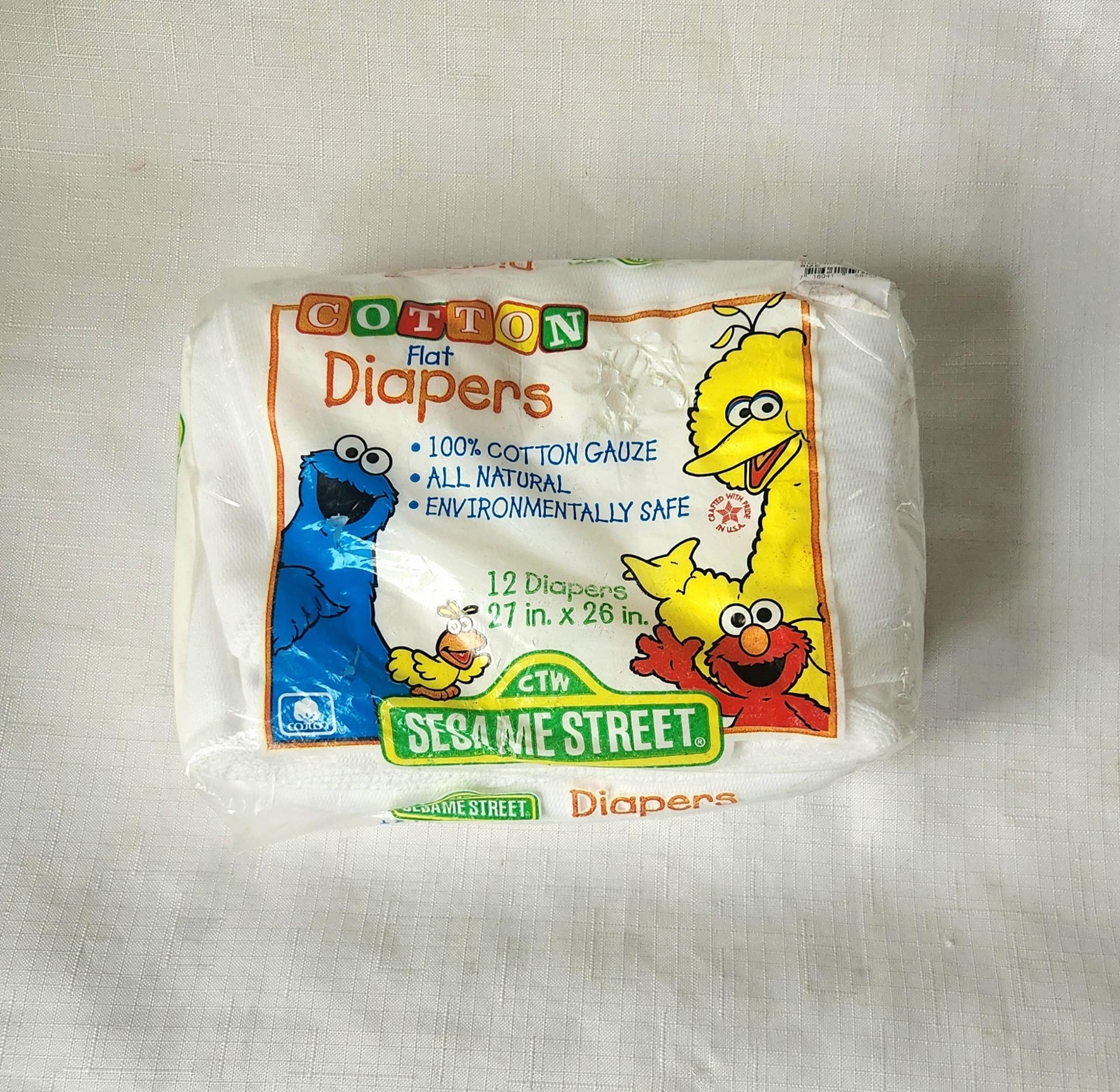 Vintage Sesame Street Prefolded 100% Cotton Diapers 12 14x20 Gauze 90s NOS New