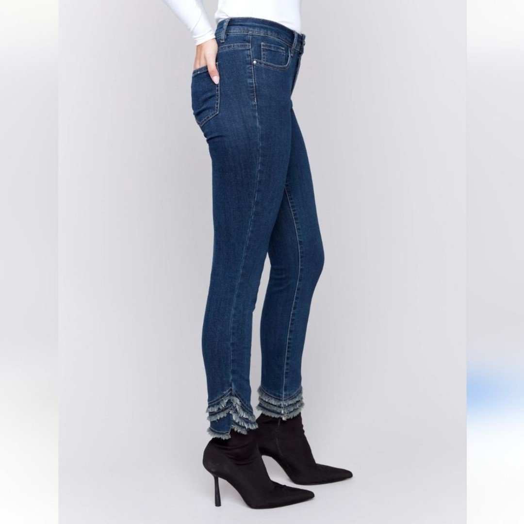 CHARLIE B Women's Dark Wash Boho Freyed Hem Jeans Size 4