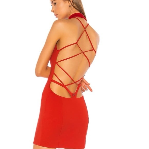 I.AM.GIA Iris halter mini Dress in red.