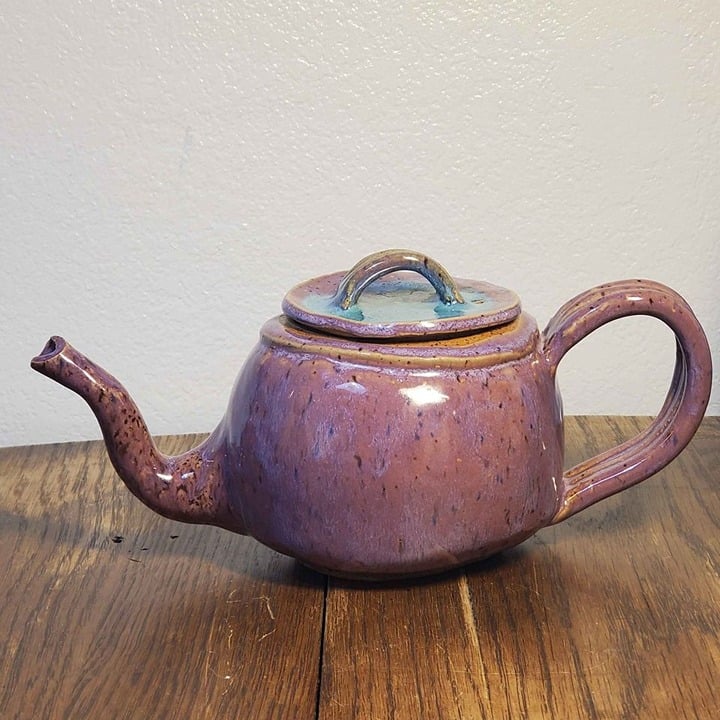 Studio Art Pottery Hand Made Stoneware Semi-Glazed Tea Pot Wacky Spout Stamped