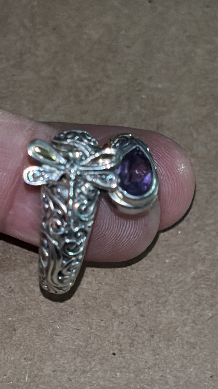 Devata 18k & Sterling Silver Dragonfly Amethyst Ring