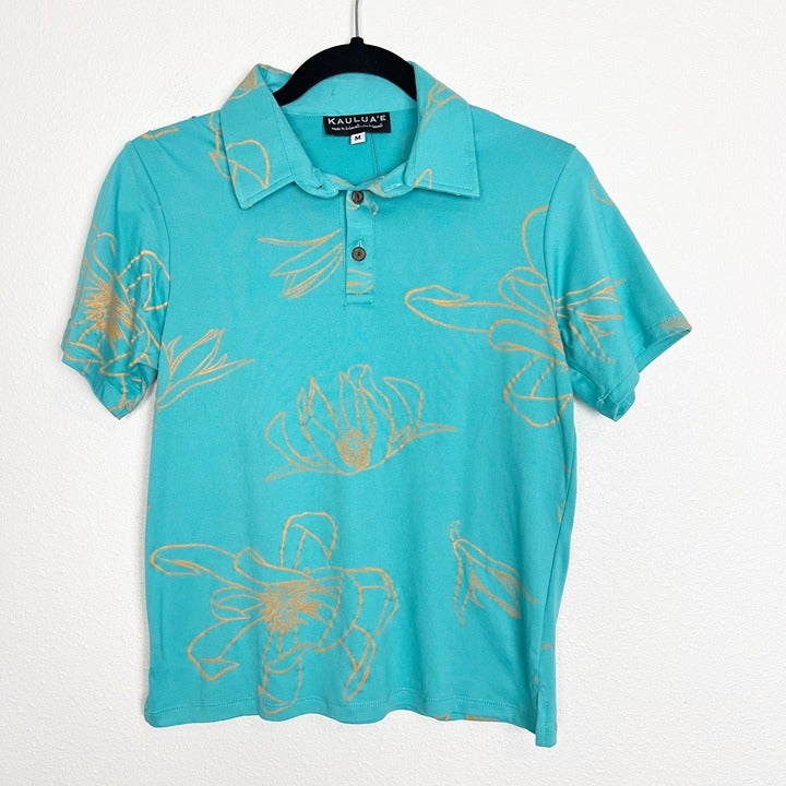 Kauluae Boys Youth Medium Miulana Palani Pullover Polo Shirt Seafoam Teal Gold