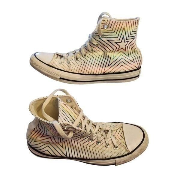 CONVERSE High Top Shoes White Rainbow Metallic Star 565396F Women's US 9