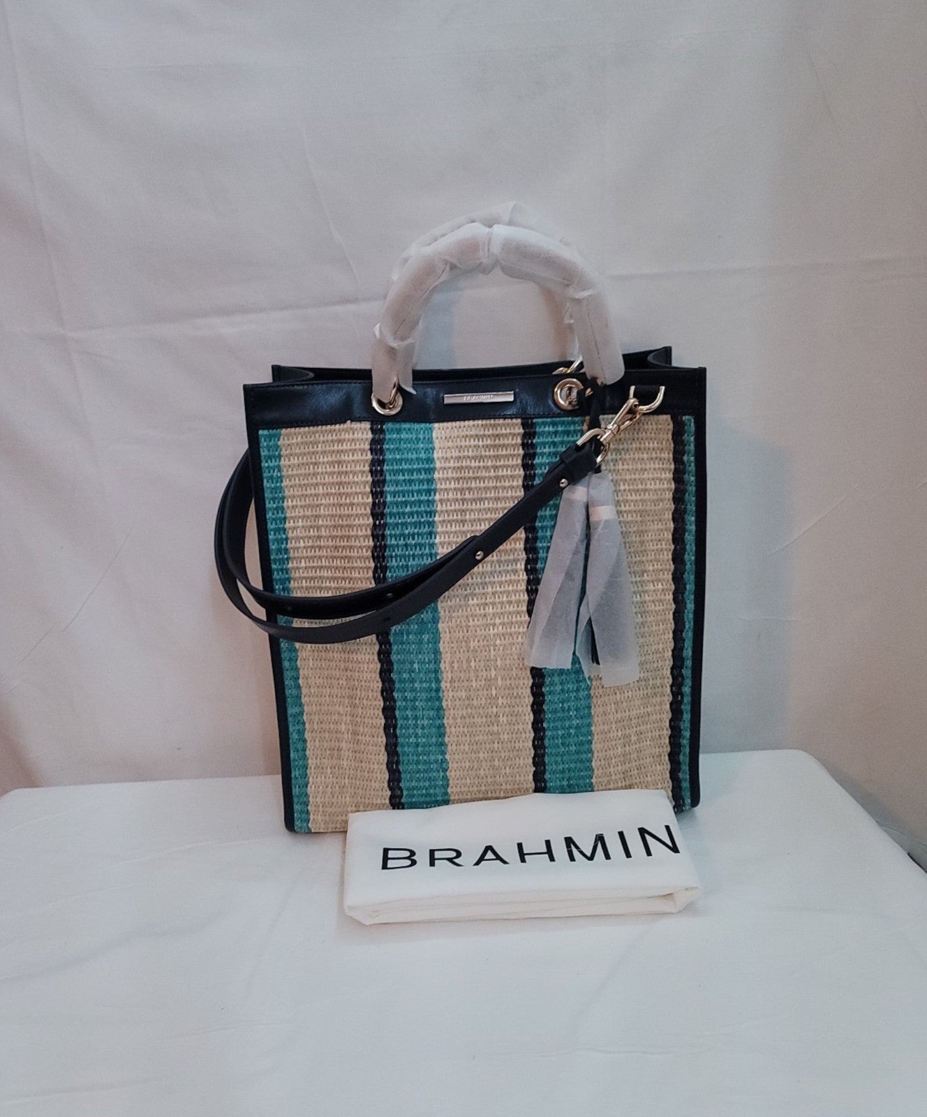 BRAHMIN Anguilla Collection Mod Monique Striped Straw Tote Bag