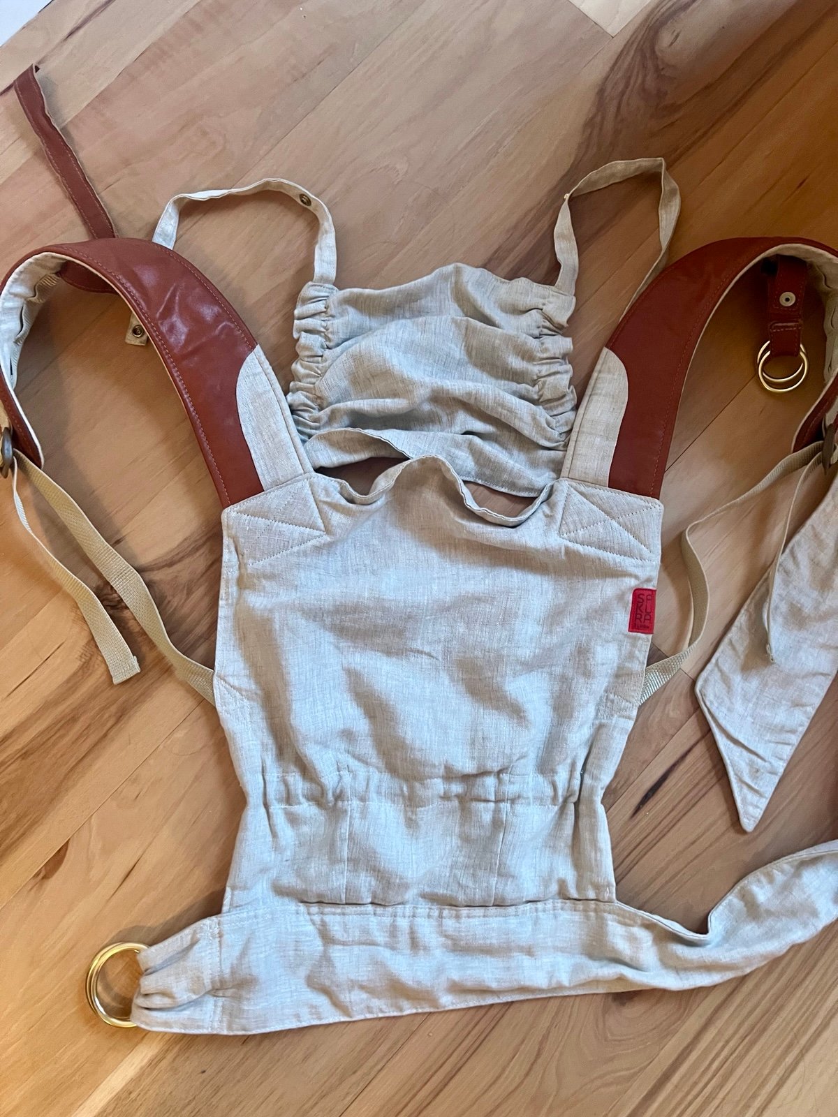 Sakura Bloom Scout Carrier - flax linen & whiskey leather
