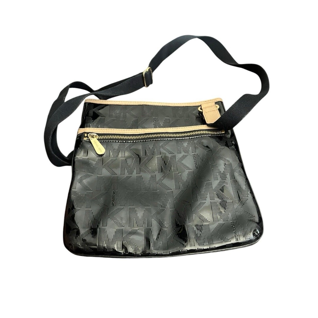 Michael Kors Patent Leather Adjustable Strap Crossbody Shoulder Bag Black