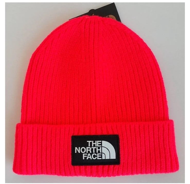 NWT The North Face TNF Box Logo Knit Cap Hat Beanie Adult Unisex Coral