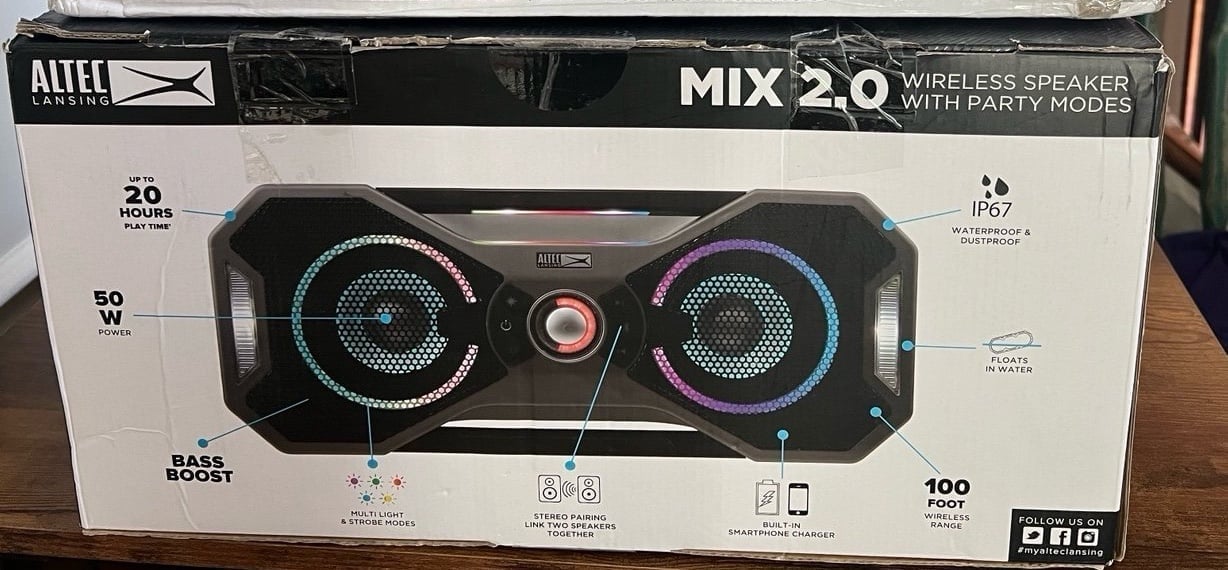 Altec Lansing Mix 2.0 - Waterproof Bluetooth Speaker with Strong Bass, Portable