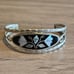 Vintage Alpaca Silver Cuff Bracelet with Mother of Pearl and Abalone Leaves