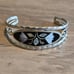 Vintage Alpaca Silver Cuff Bracelet with Mother of Pearl and Abalone Leaves