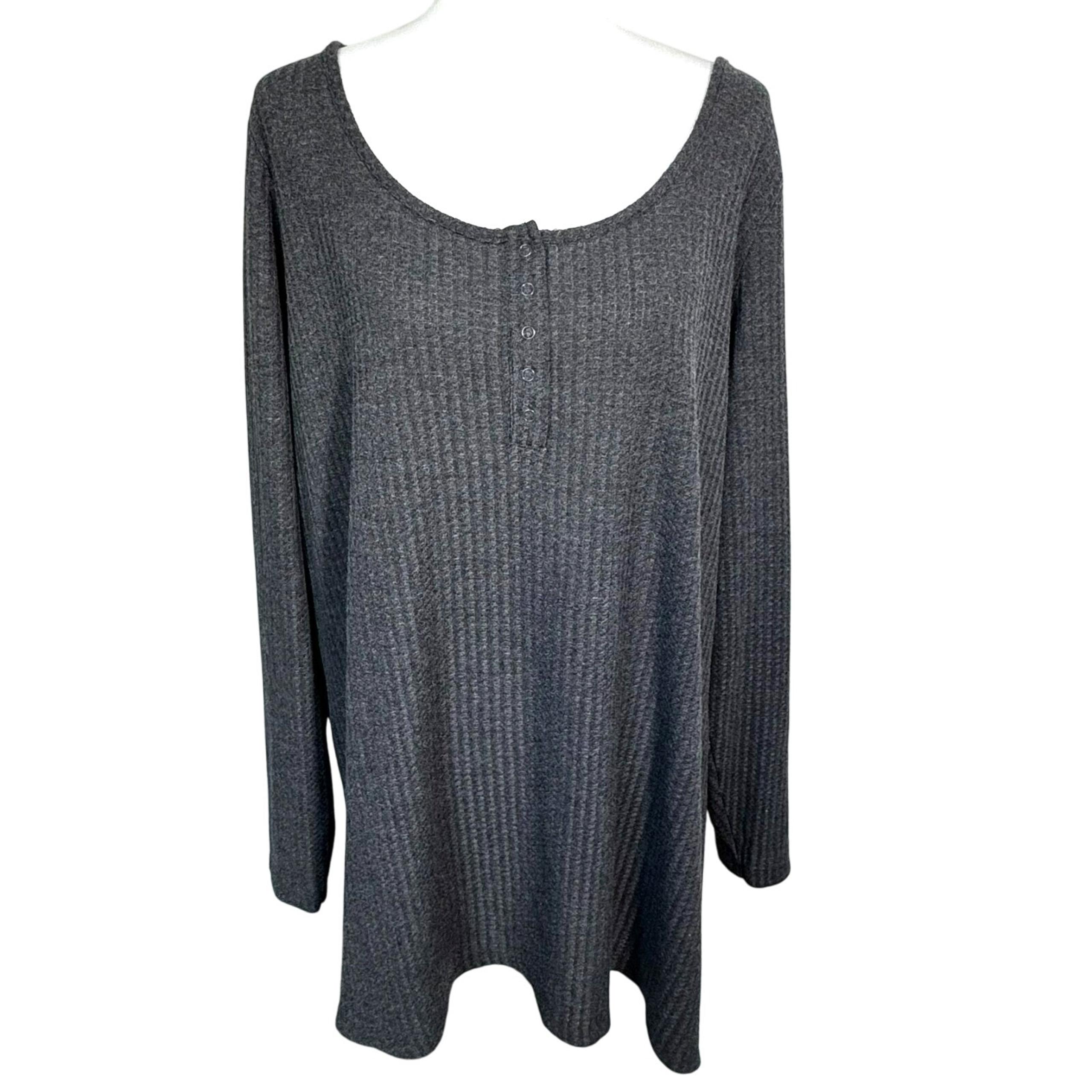 TORRID Women's 4X Gray Waffle Knit Pullover Henley Thermal Tunic Top Shirt Long