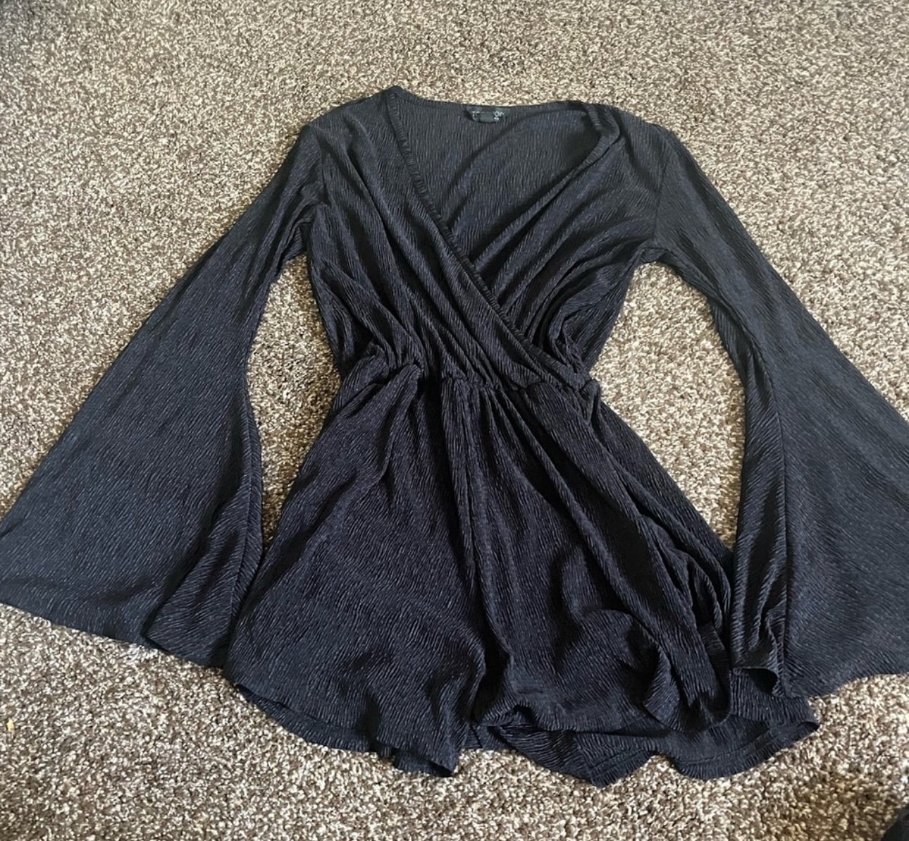 Black V- Cut Bell Sleeve Romper