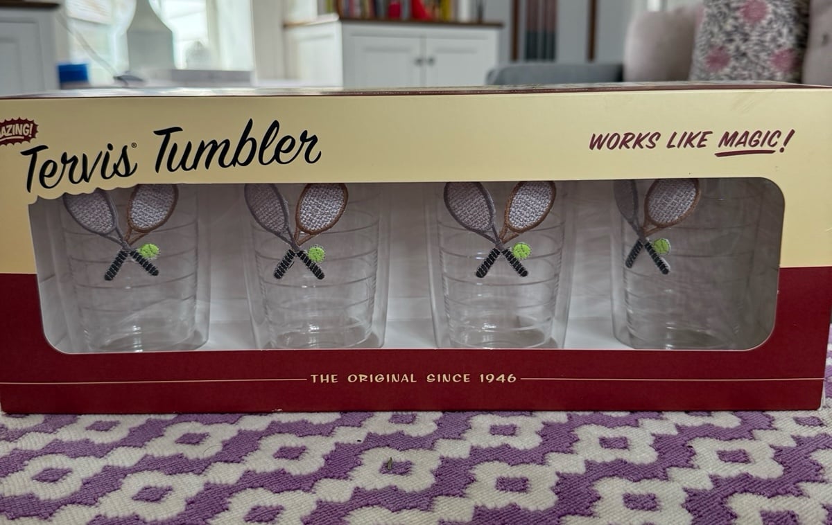 Tervis Tumbler 10oz Tennis Racquet Embroidery Durable Drinking Cups (Set of 4)
