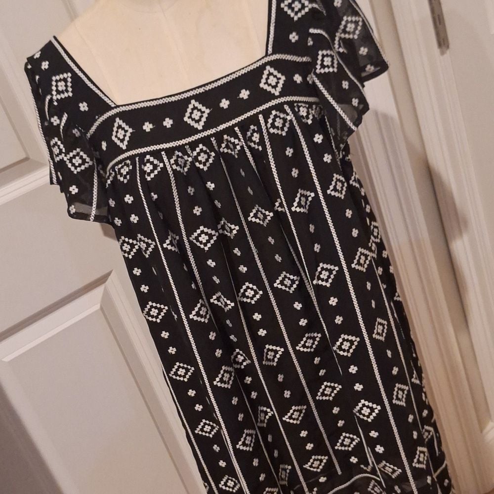 Sabina Musayev Black White Sheer Embroidered Dress Baby Doll XS Retail 275