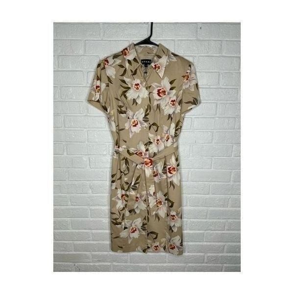 Shani Floral Belted Sheath Dress Tan Khaki Size 12